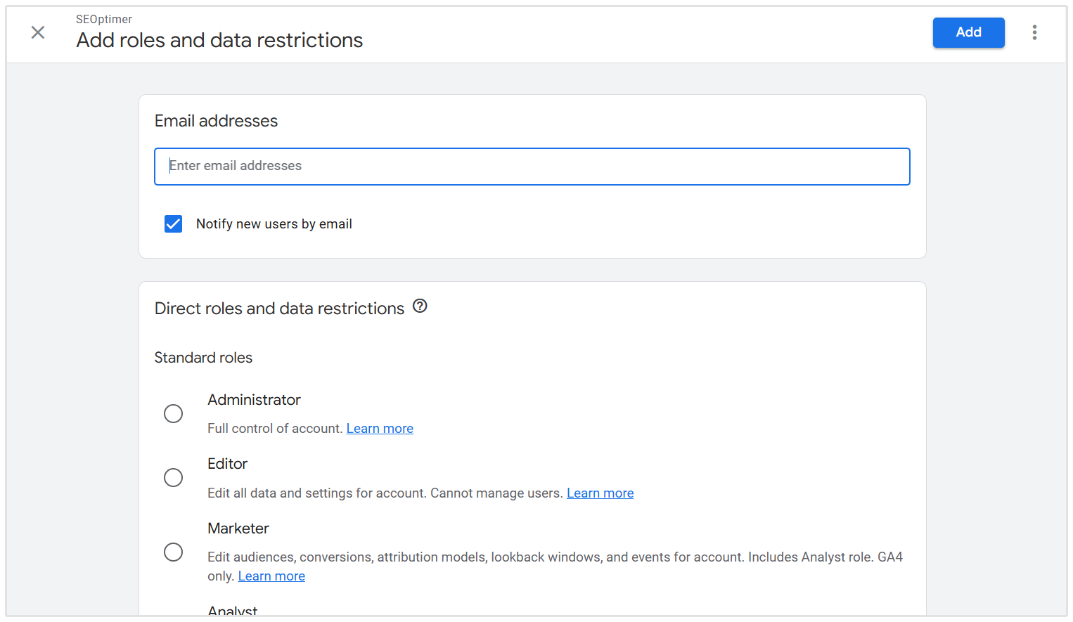 Assigning User Permissions Google Analytics